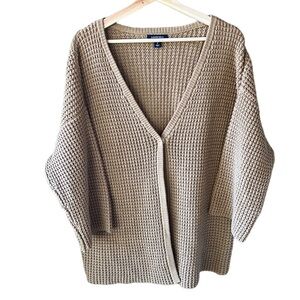 Lands End Like New Chunky Tan Beachy Grandpa Cardigan Sweater. XL Cotton Blend